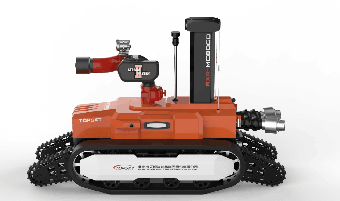 全地形防爆消防滅火偵察機器人【履帶擺臂】  (第2代，升降云臺及氣體二合一探測裝置+語音控制）  RXR-MC80BGD